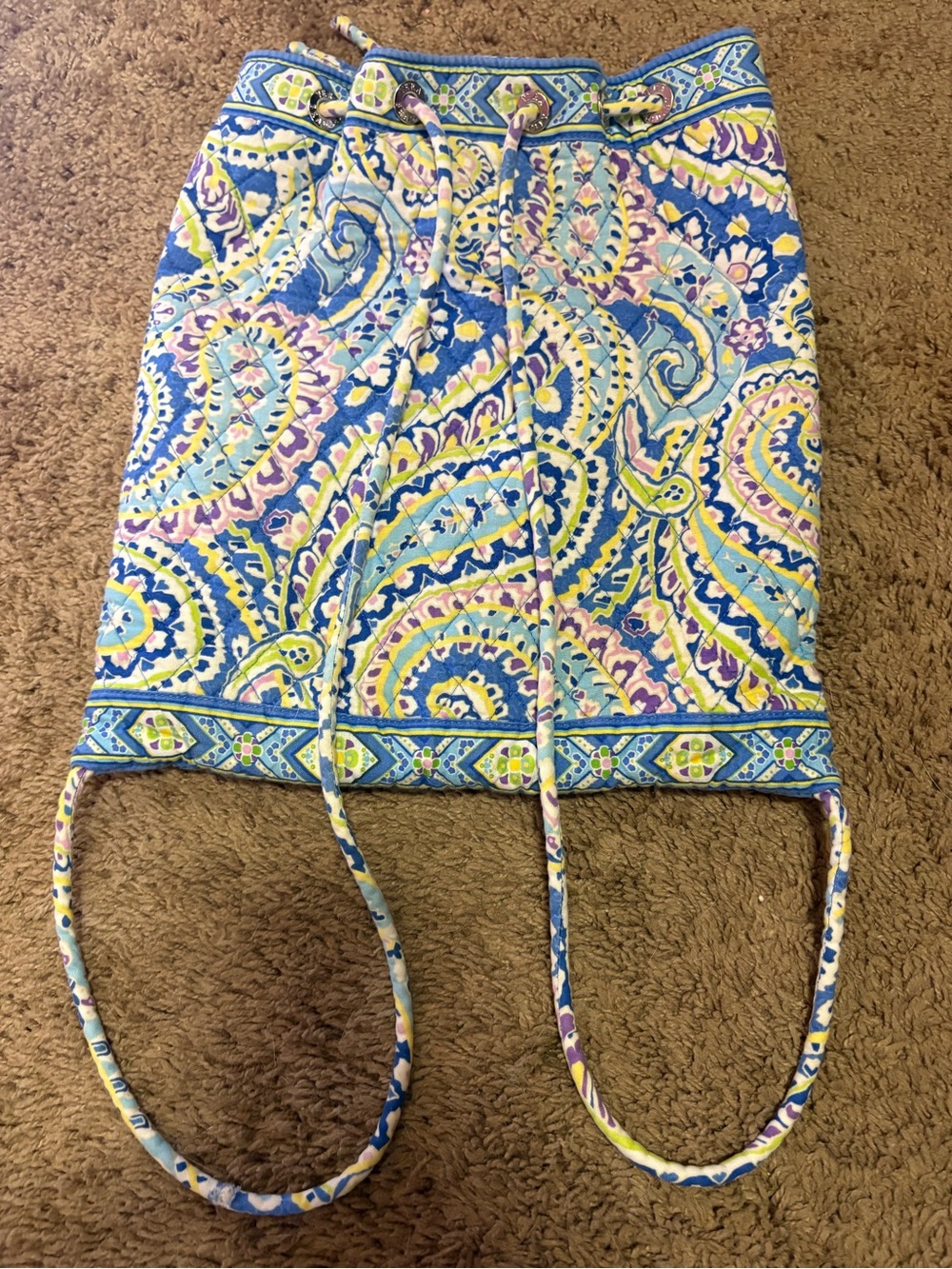 Vera Bradley Blue Paisley Quilted Drawstring Backpack - Picture 6 of 6